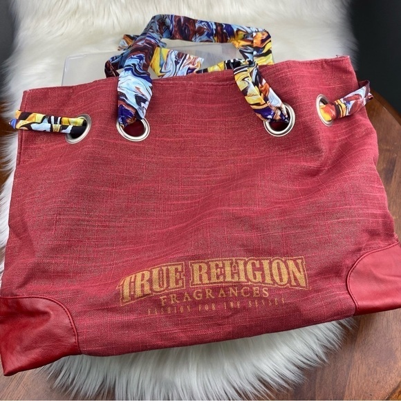 TRUE RELIGION TOTE BAG BOHO HIPPIE STYLE SCARF HANDLE - Picture 1 of 12